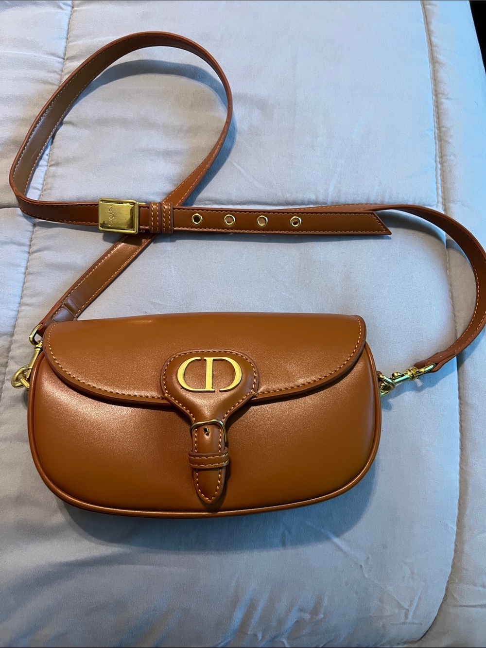 Brown Leather Crossbody Bag with Gold Hardware